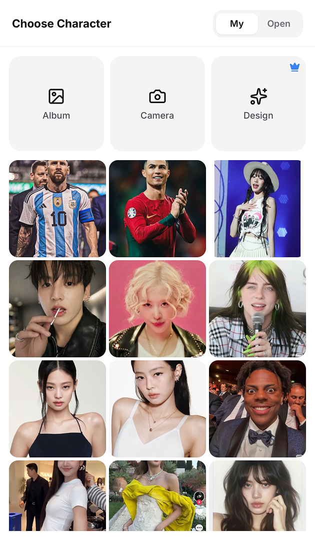 MojiKit character chooser with celebrity and creator photos