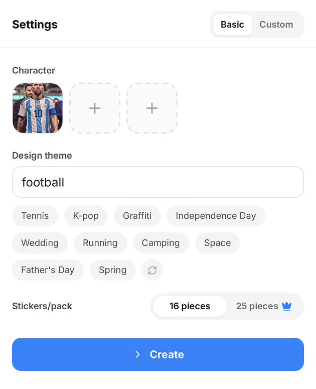 MojiKit settings screen for character and sticker pack theme